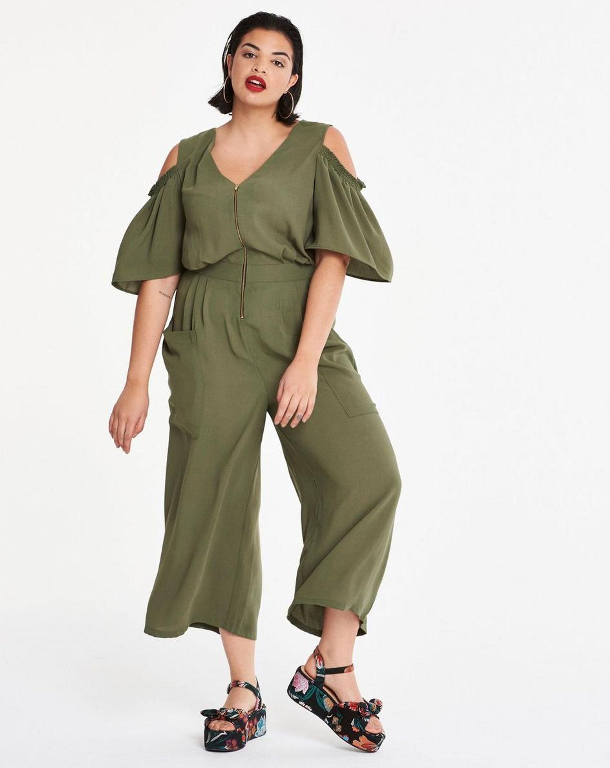 Cold Shoulder Zipper Jumpsuit