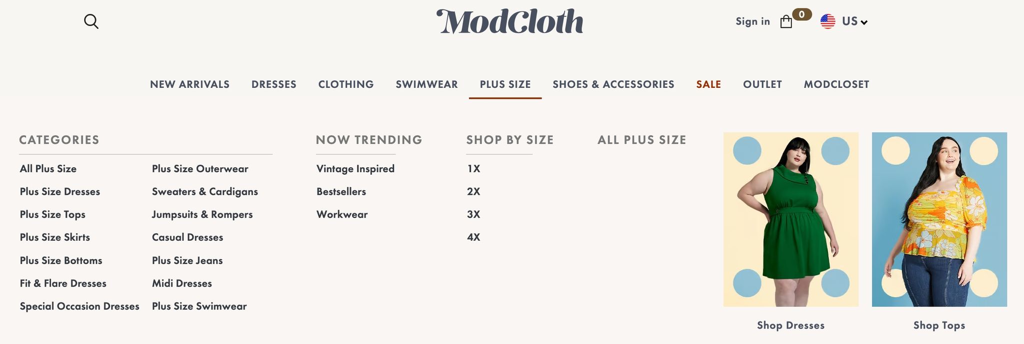 ModCloth's store screenshot