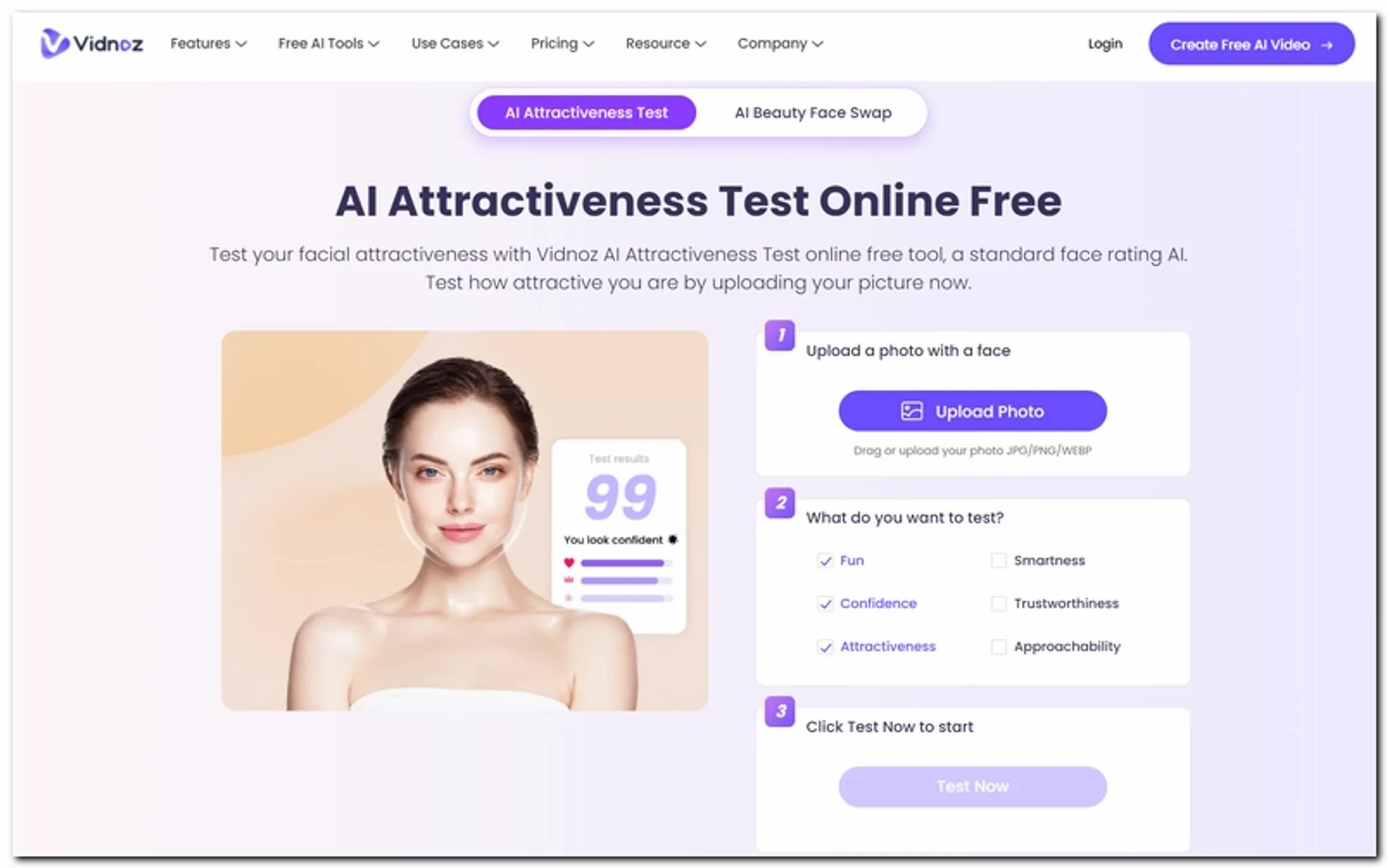 vidnoz ai attractive test online