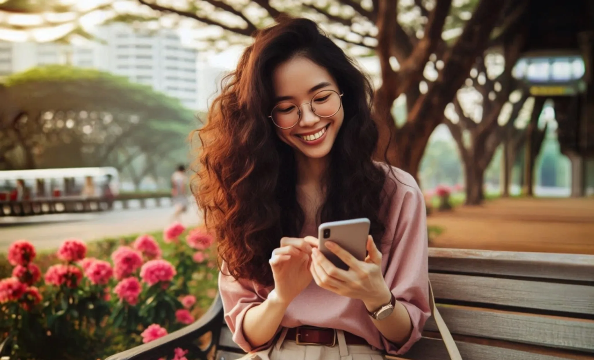 girl smiling at text