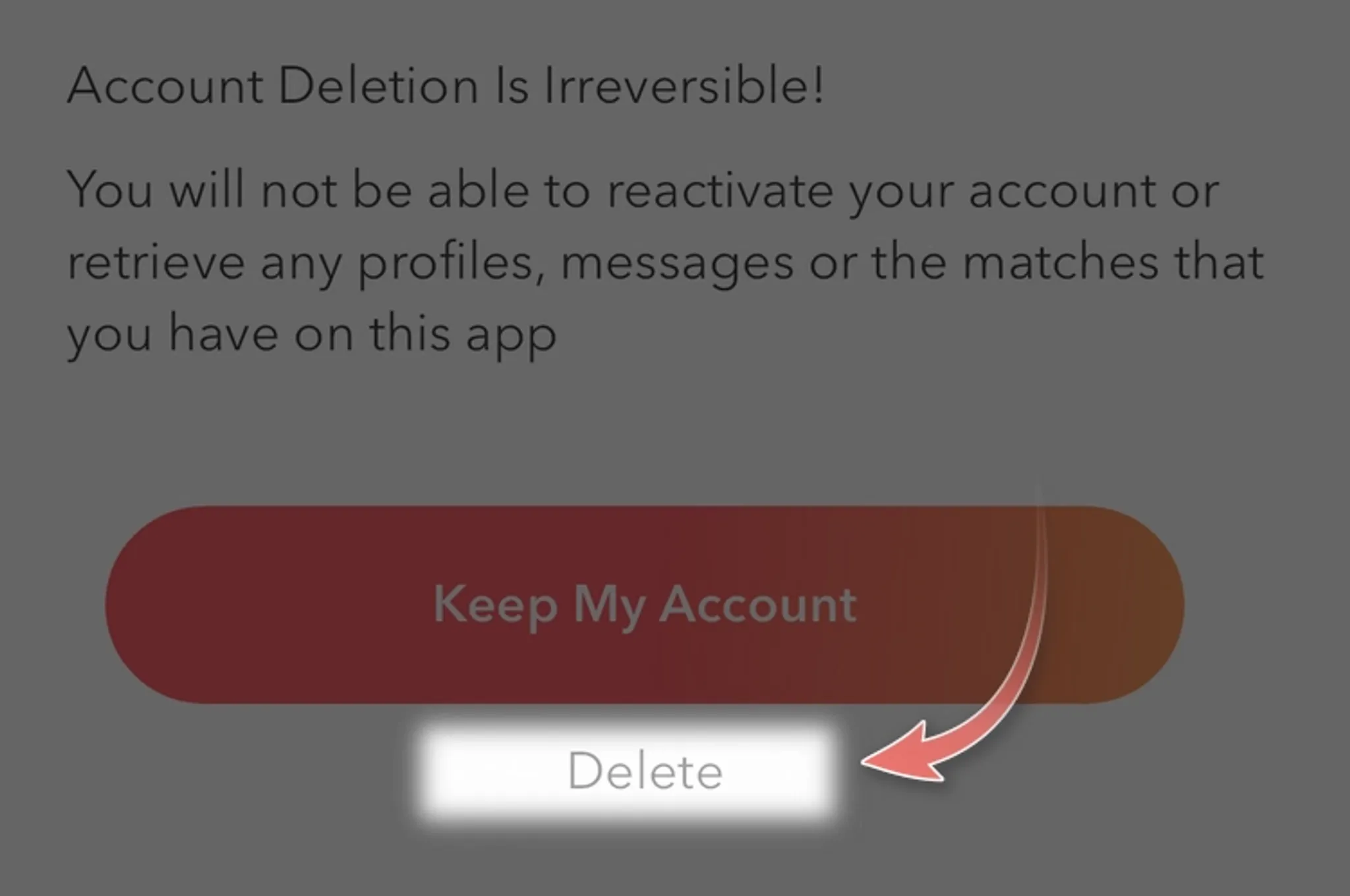 tap delete button