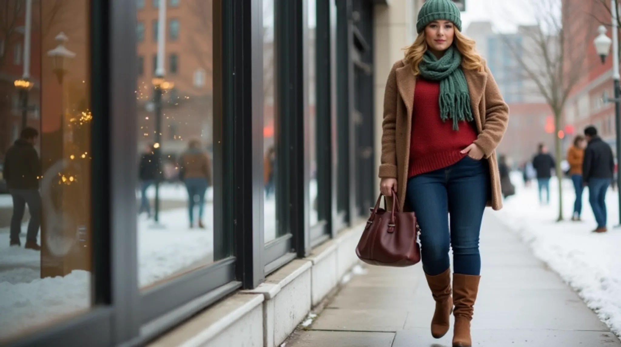 wear a thick red sweater