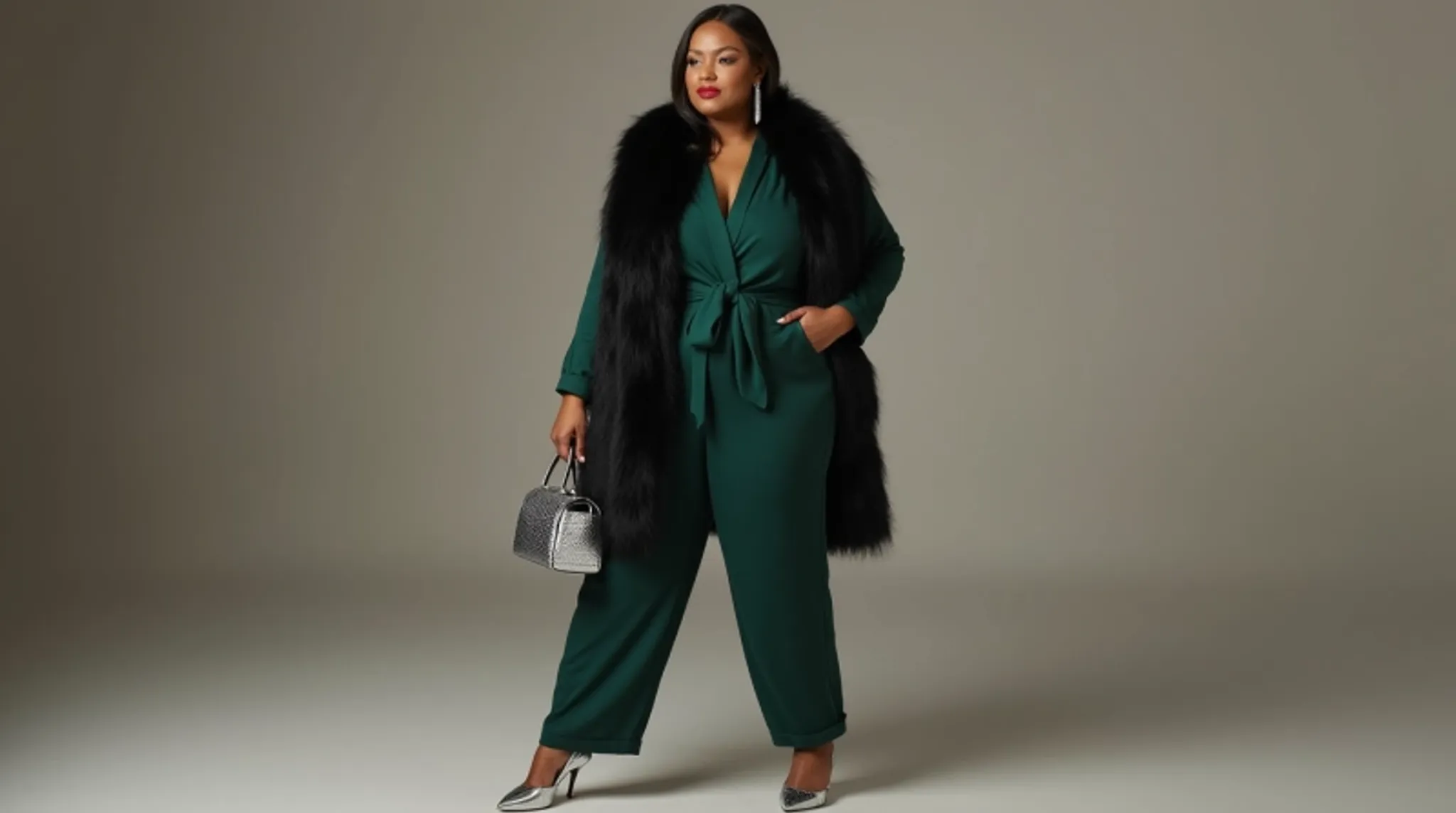 dark green one-piece outfit with big pants for Christmas