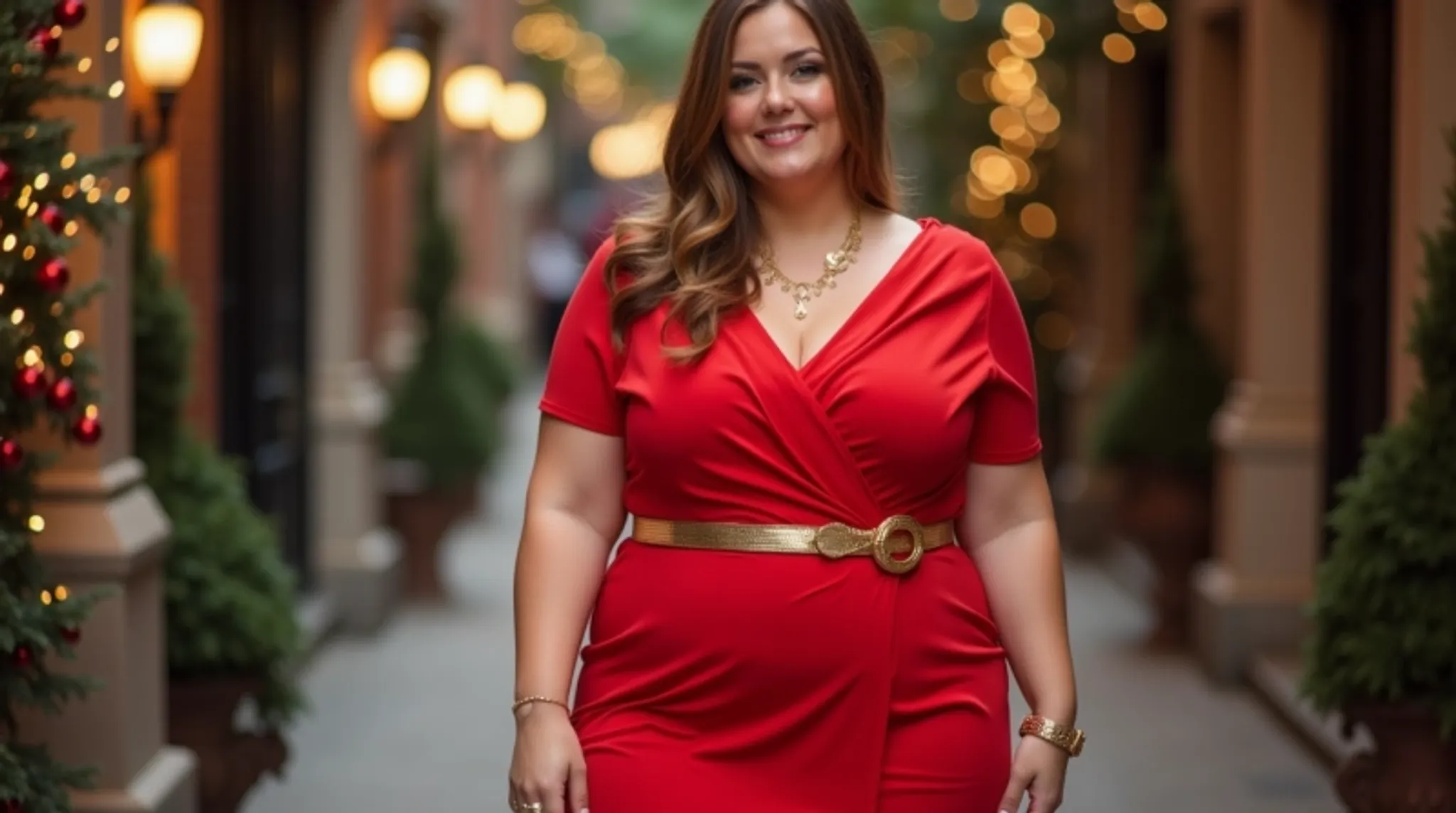 a plus-size woman looks great in a red dress