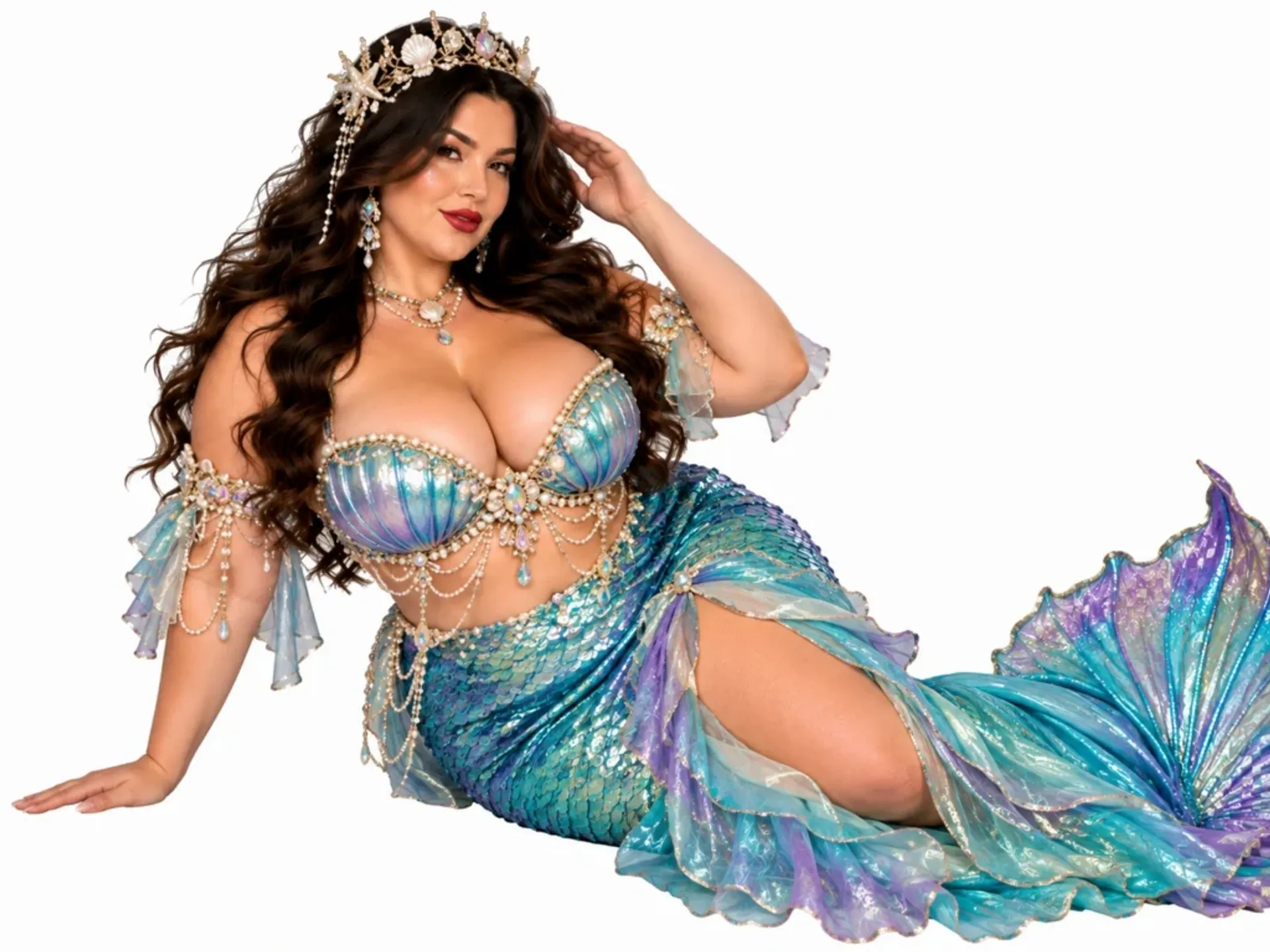 A plus-size woman dressed as mermaid