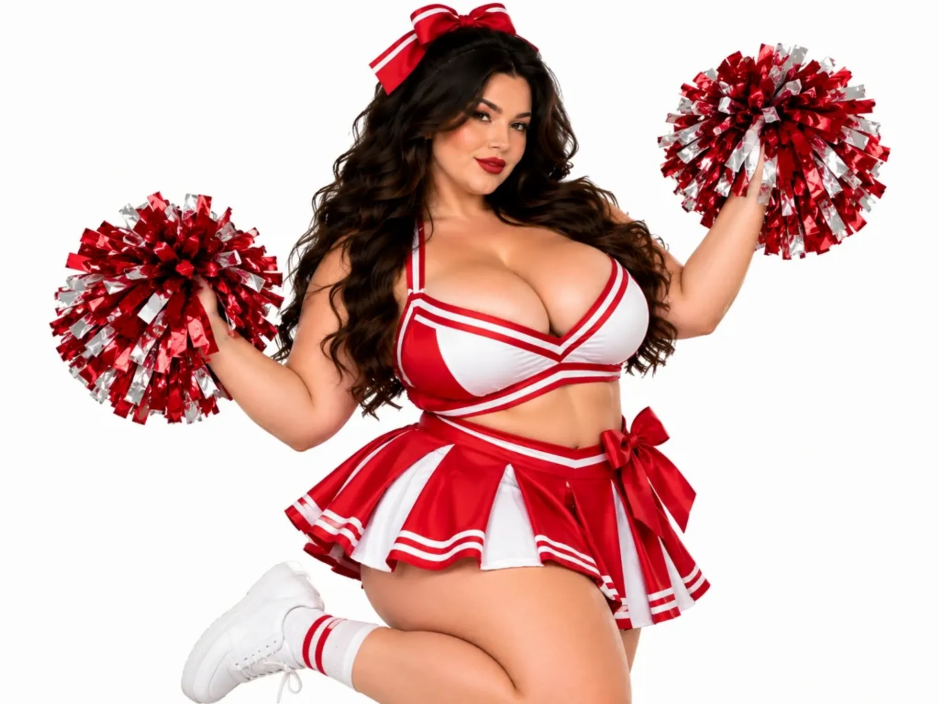 A plus-size woman dressed as cheerleader