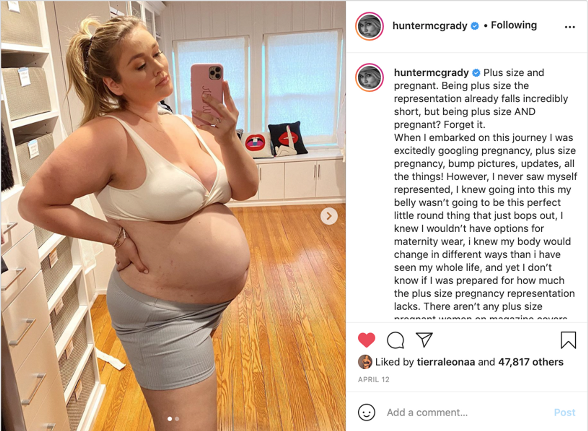 Hunter McGrady claims very few plus size pregnancy representation