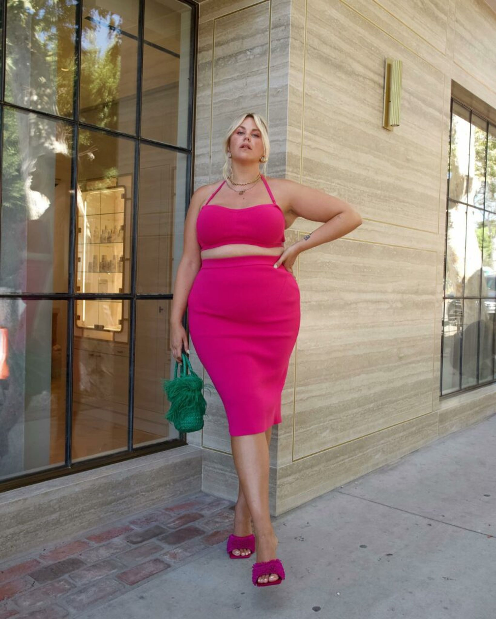 curvy blonde in pink